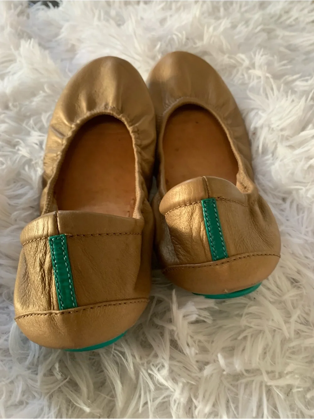 Tieks Metallic Gold Ballet Flats with Teal Soles golden glitz